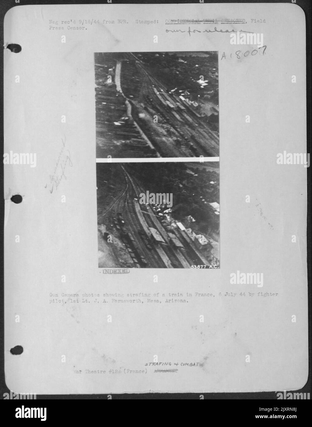 Gun Camera photos showing strafing of a train in France, 6 July 44 by