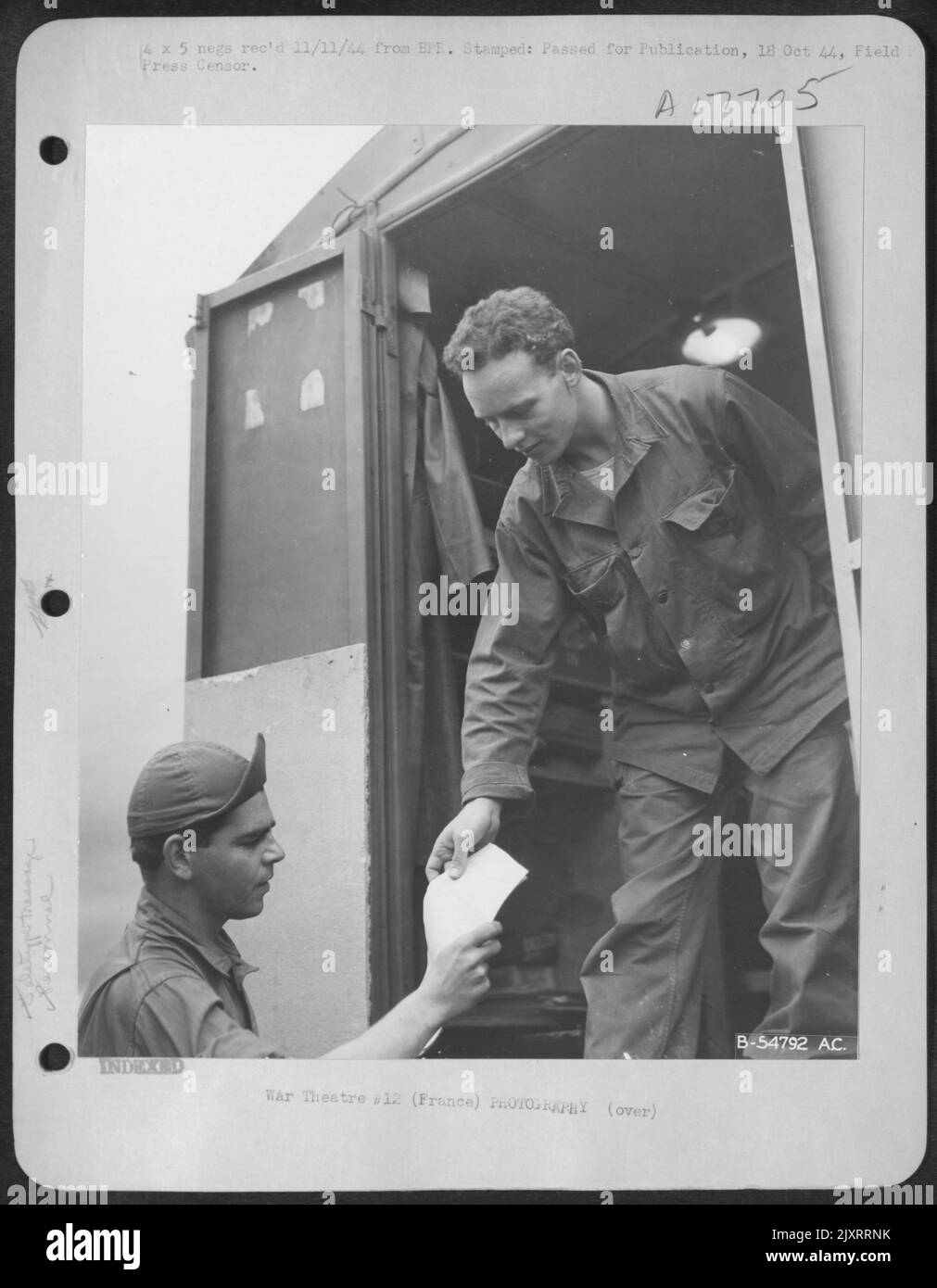A teletype message requesting Recon Photographs is handed to Pfc Keith ...