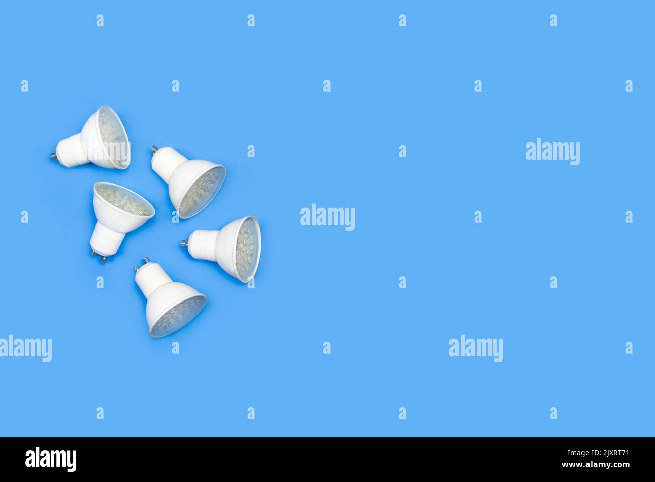 Led lights on a blue background with copy space Stock Photo