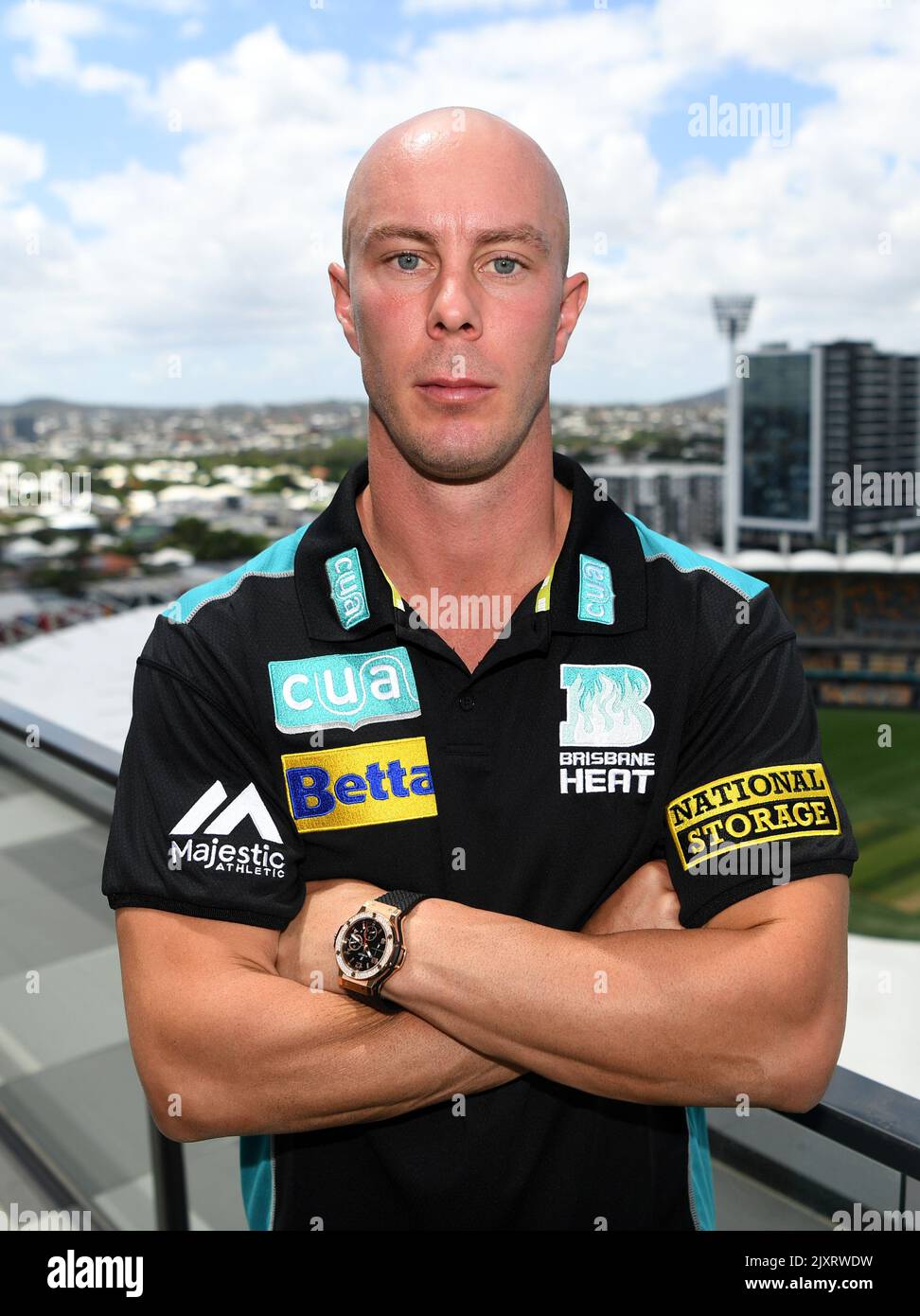 Brisbane Heat T20 batsman Chris Lynn poses for a photograph overlooking