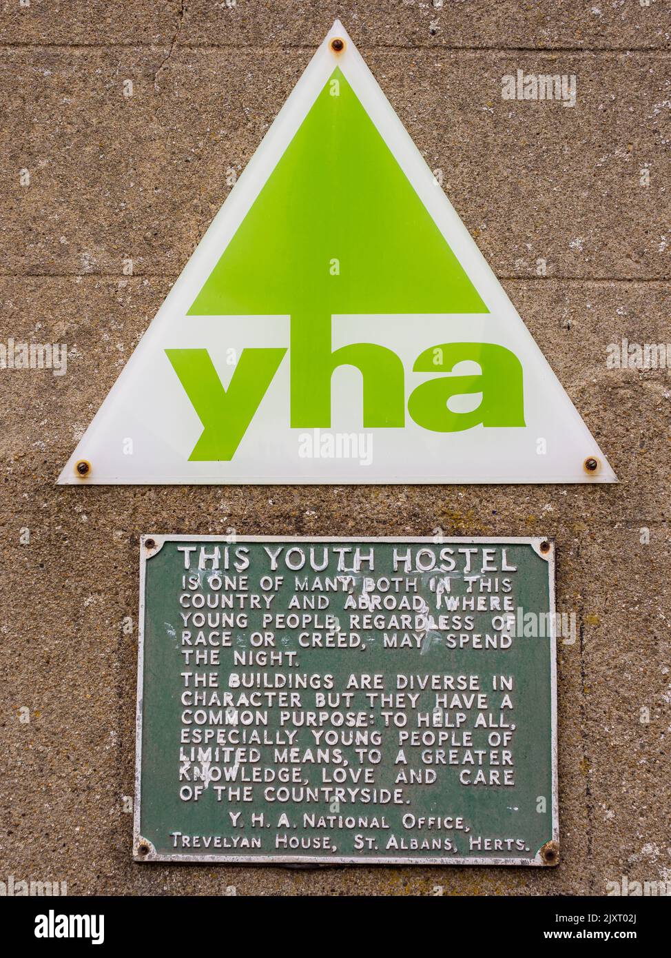 YHA logo on the wall of youth hostel in Yorkshire UK Stock Photo Alamy