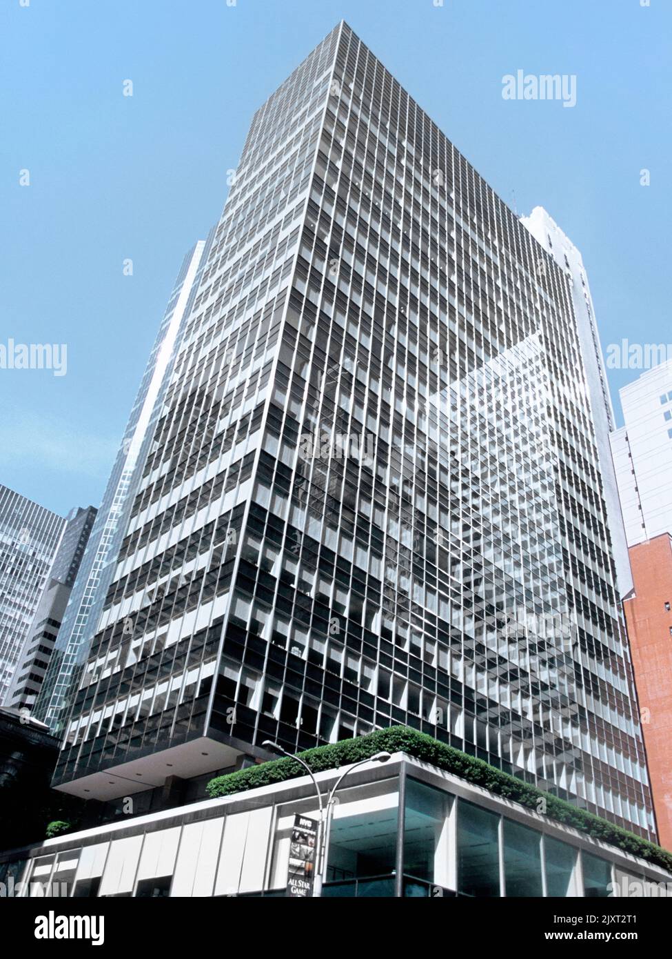 Lever House skyscraper facade. New York City Park Avenue. Futuristic architecture glass box International Style, Stock Photo