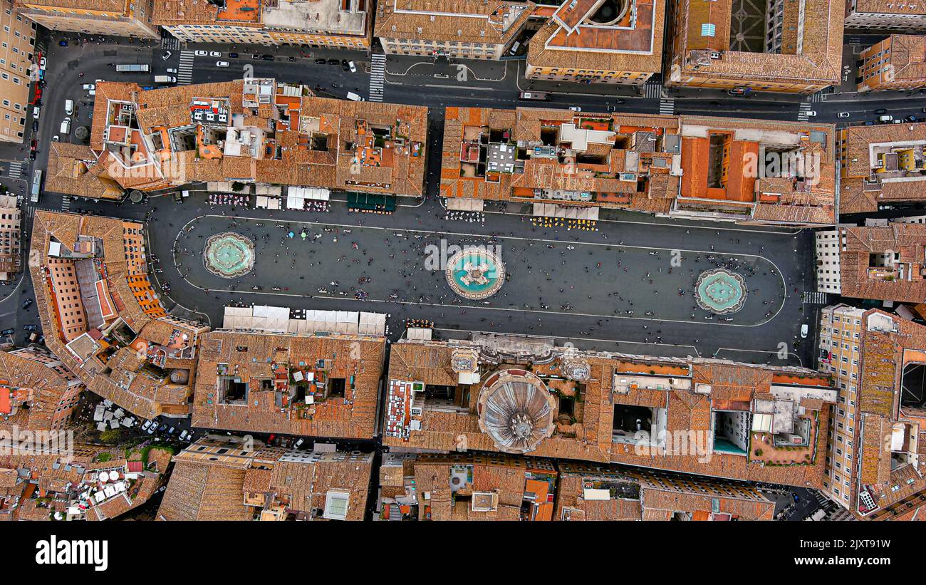 Aerial Stock Footage of a Bird's Eye View Flying Over Piazza Navona and city streets at day in Rome, Italy Stock Photo