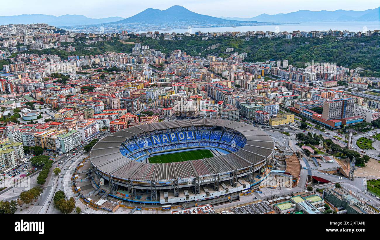 APRIL 19, 2022, Naples, Italy : Stadio Diego Armando Maradona, formerly Stadio San Paolo, is a stadium in suburb of Naples, Italy. S.S.C. Napoli club Stock Photo