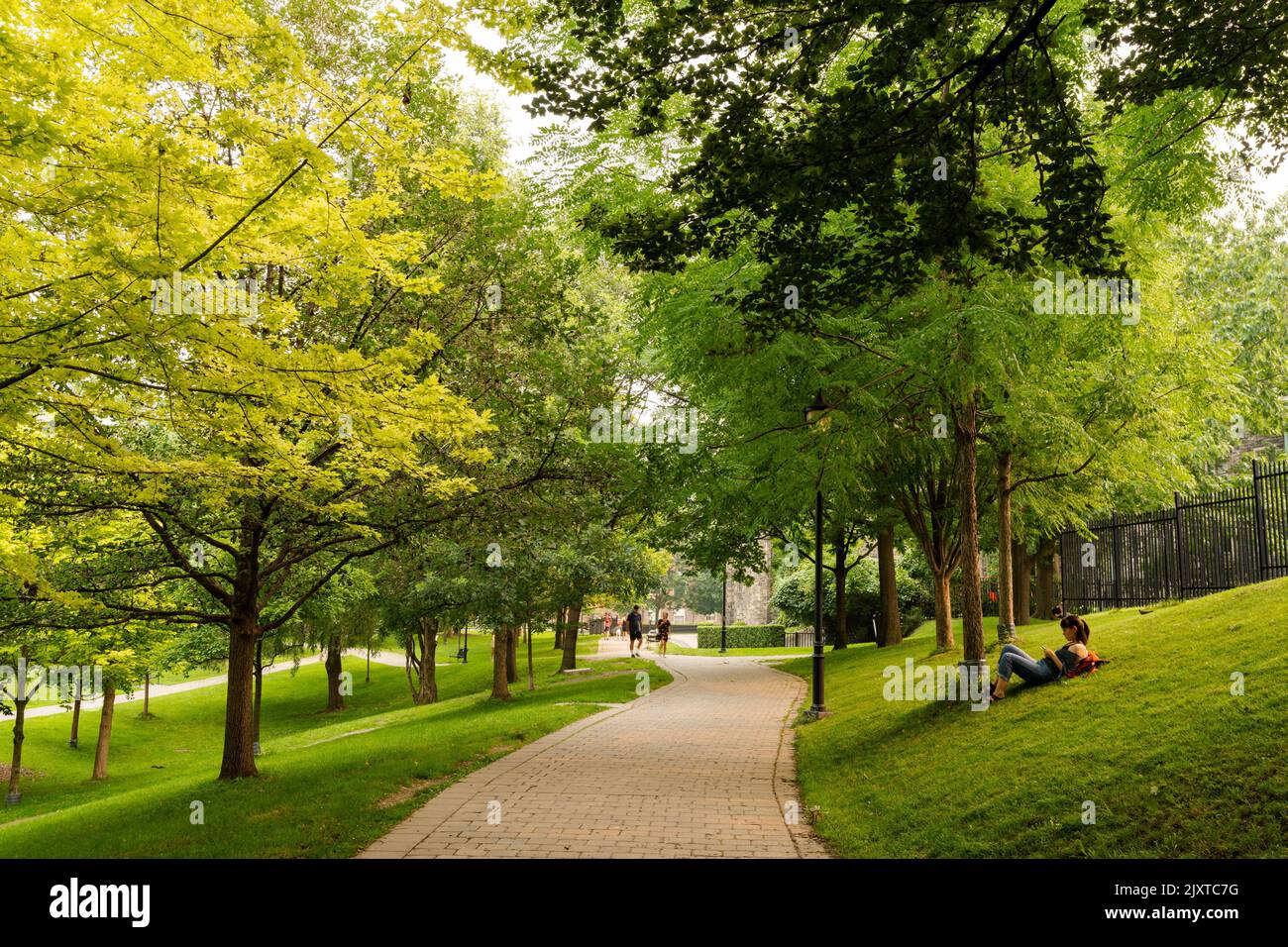 Toronto, Ontario, Canada - July 19 2021 : People resting and walking on the Philosopher's Walk, University of Toronto. Queen's Park. Stock Photo