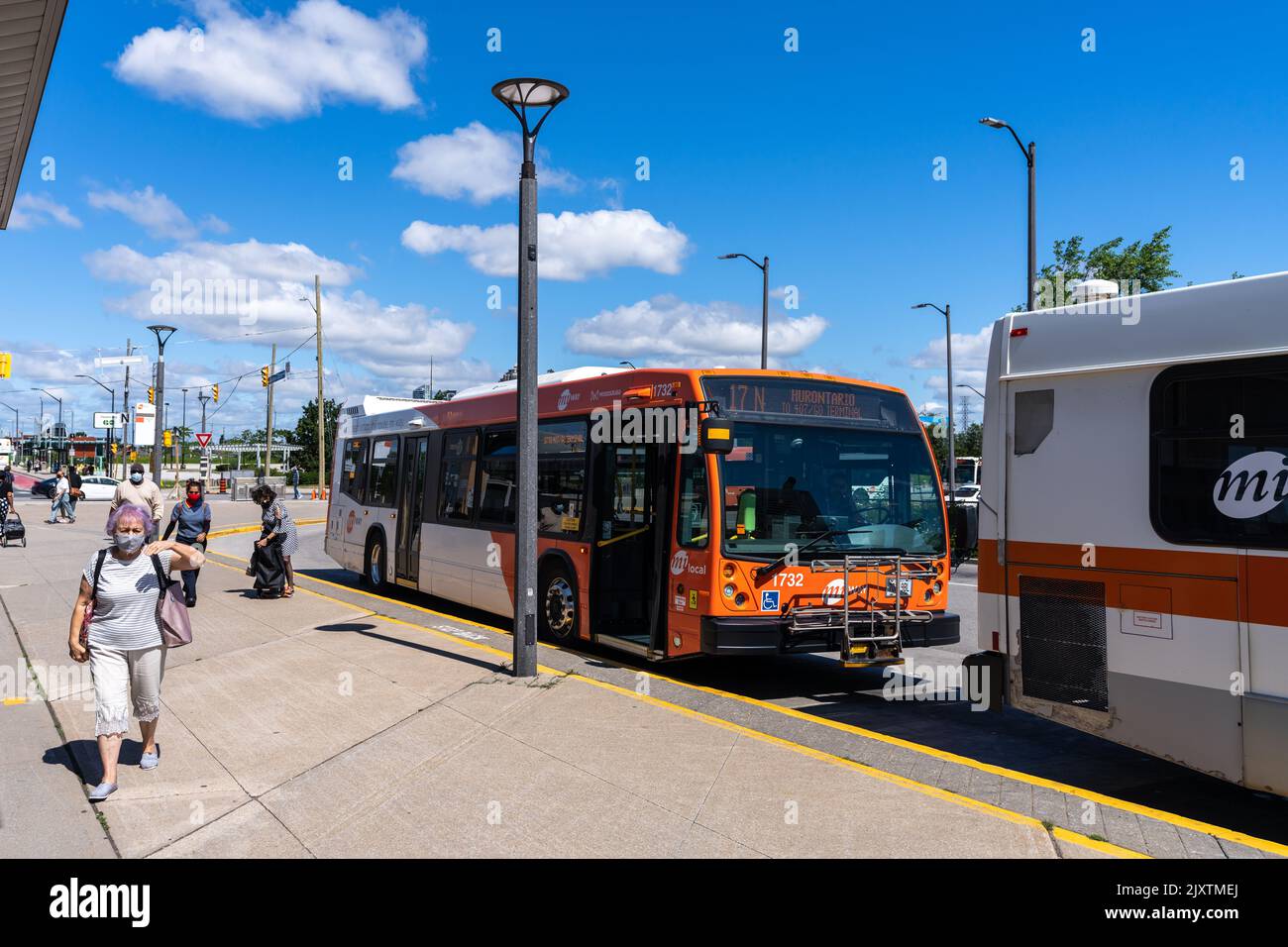 Mississauga City Centre Transit Terminal Bus Platform. Mississauga, Ontario, Canada Stock Photo