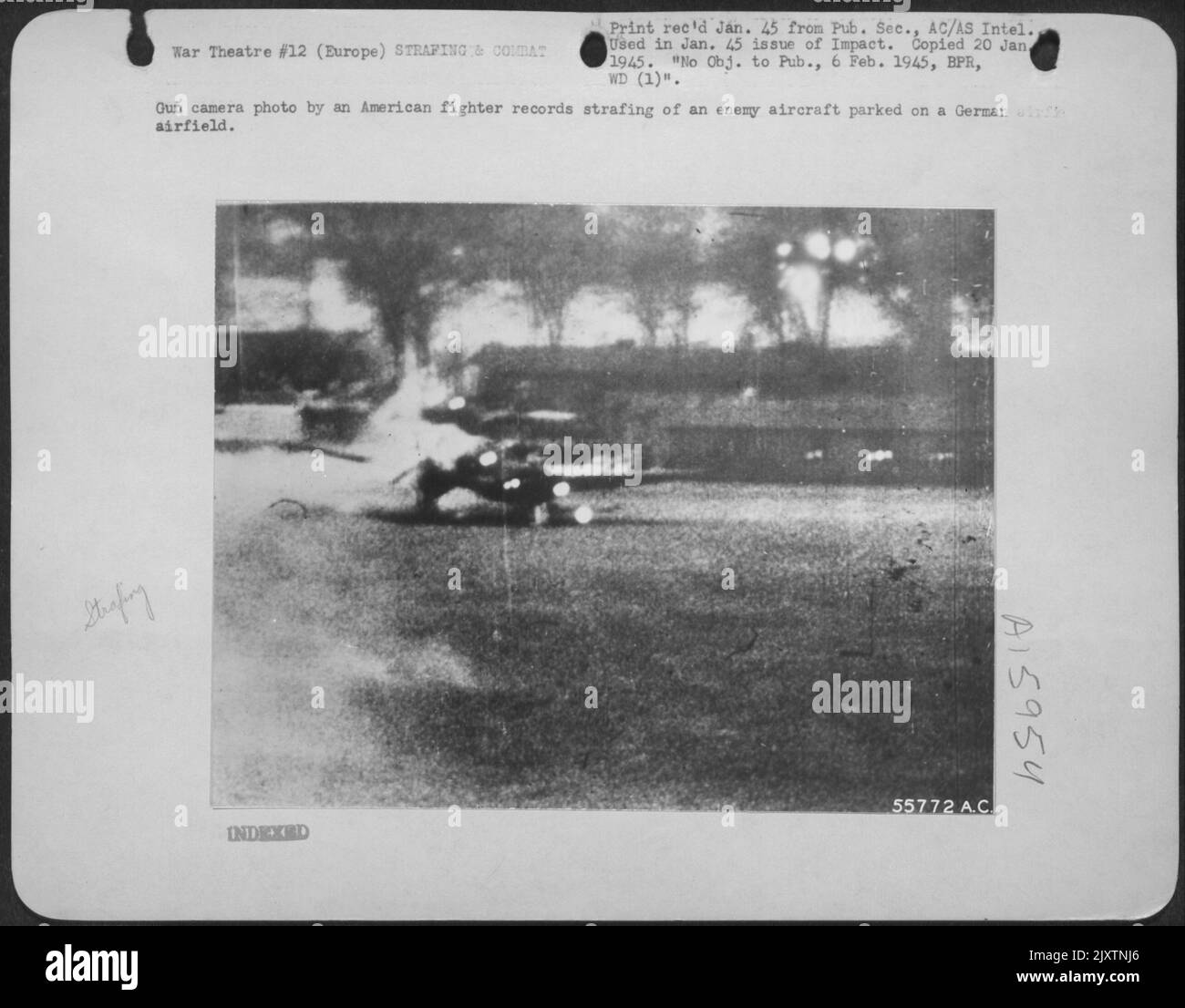 Gun camera photo by an American fighter records strafing of an enemy