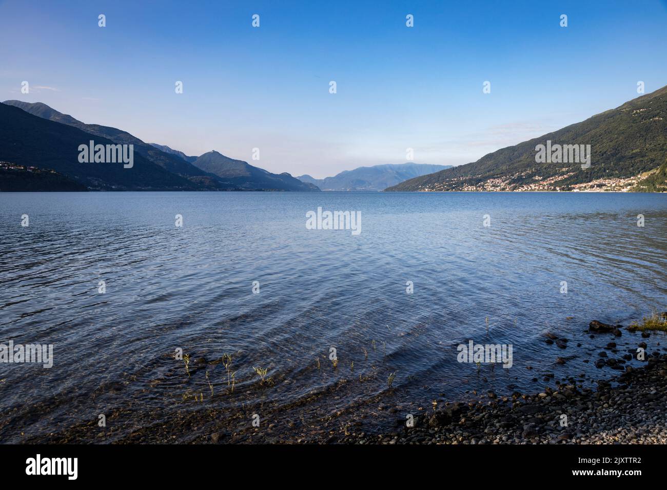 View of Lake Como looking south from Gravedona. Stock Photo