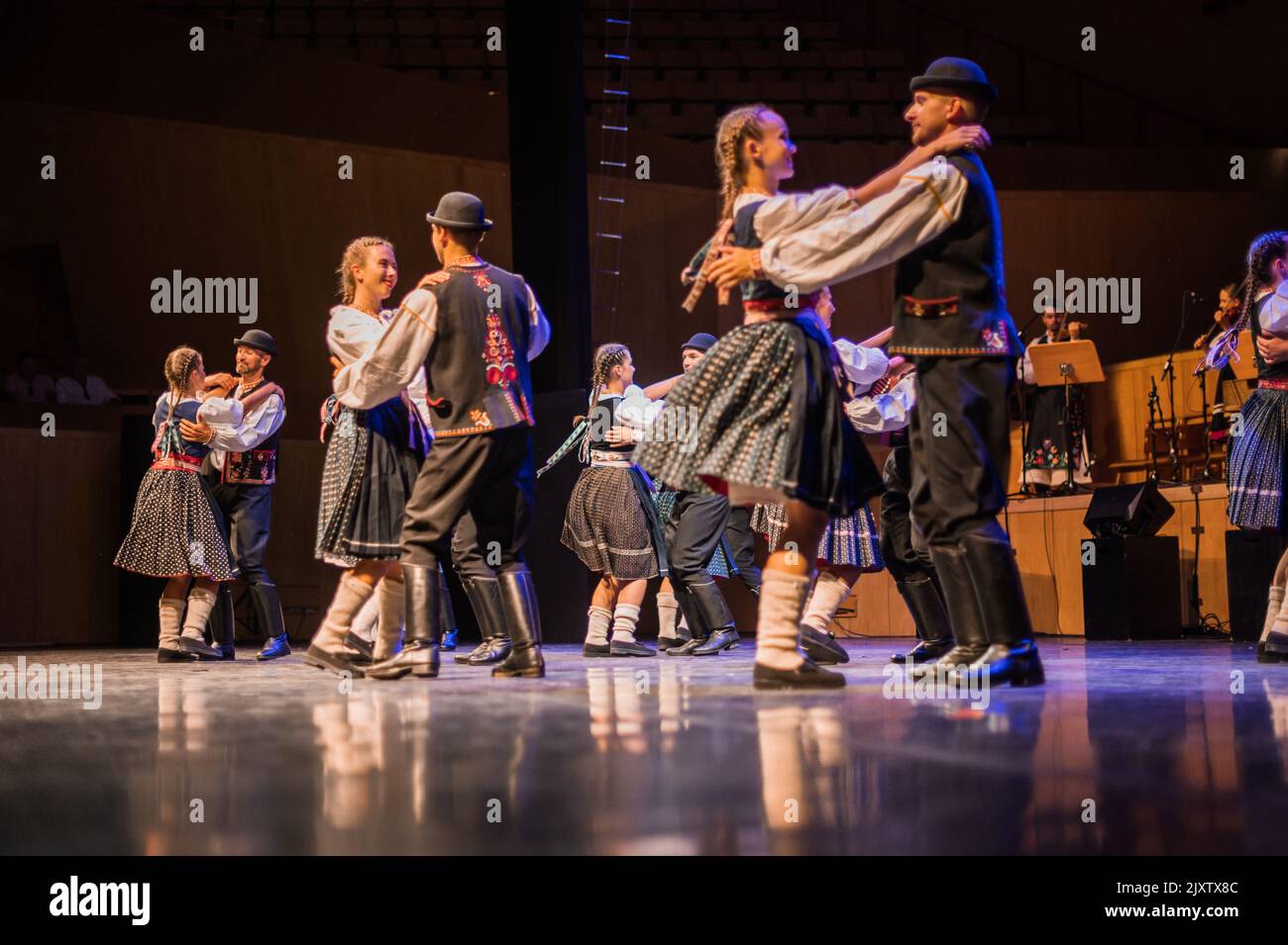Technik dance formation from Slovakia perform at Eifolk, XXXI International Meeting of Folklore City of Zaragoza, Spain Stock Photo