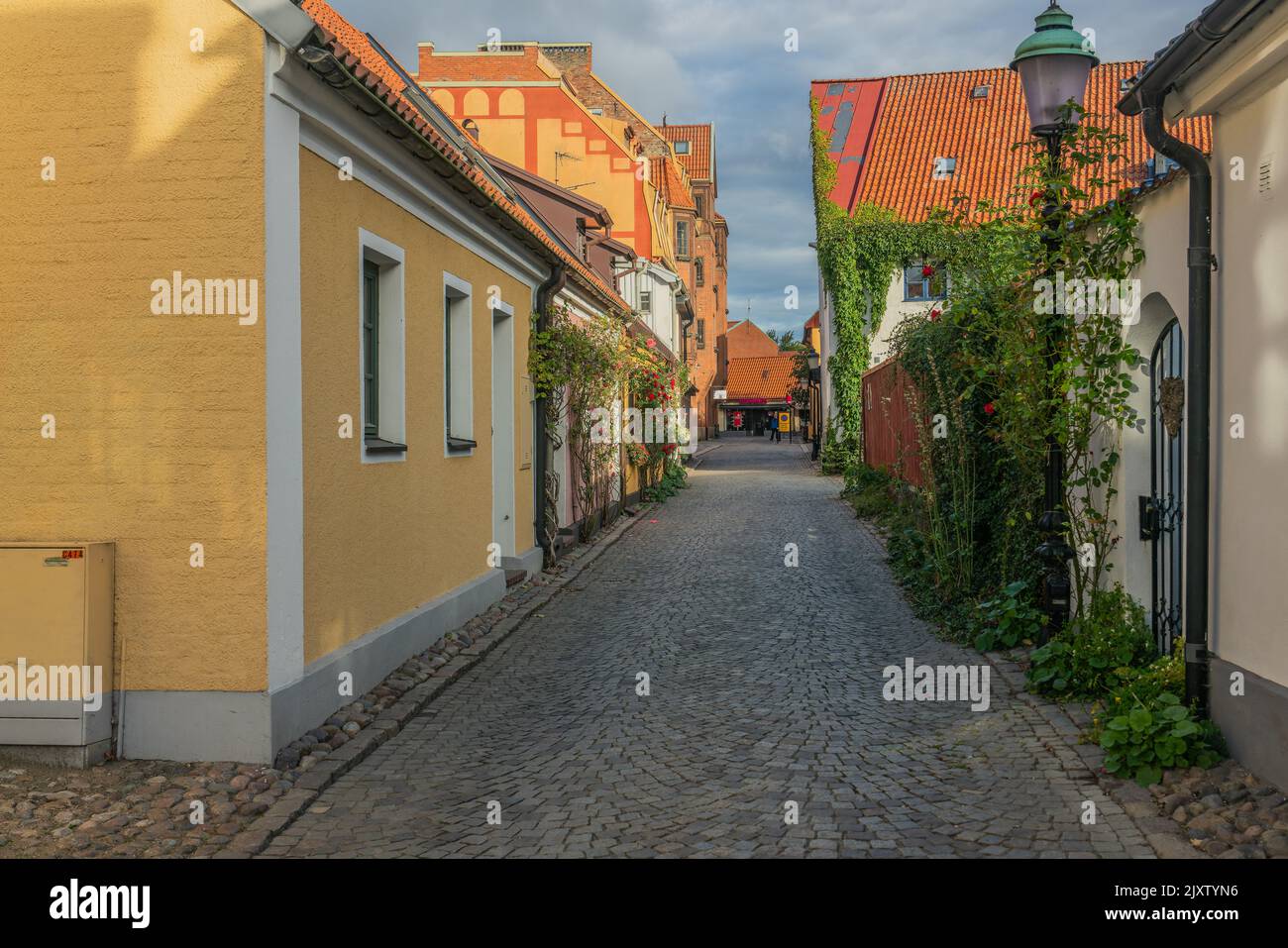 Ystad, Sweden 6 Sep, 2022 Cobbled street in a smaller southern town