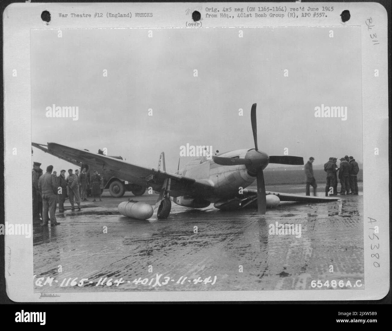 North American P-51 "Mustang" After Crash Landing At An 8Th Air Force Base In England, 3 November 1944. Stock Photo