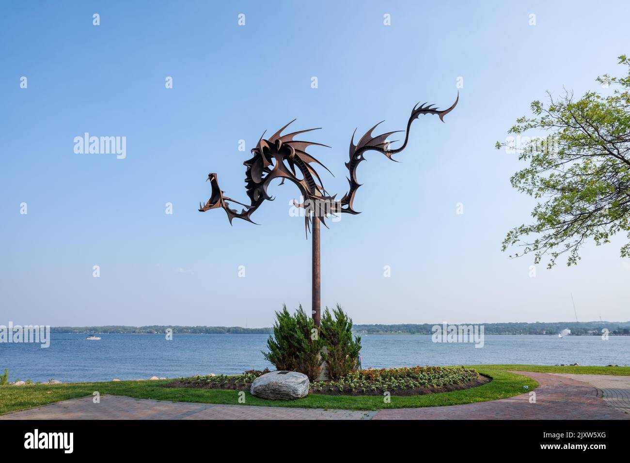 The Sea Serpent Dragon Sculpture at Heritage Park. Barrie, Ontario, Canada Stock Photo