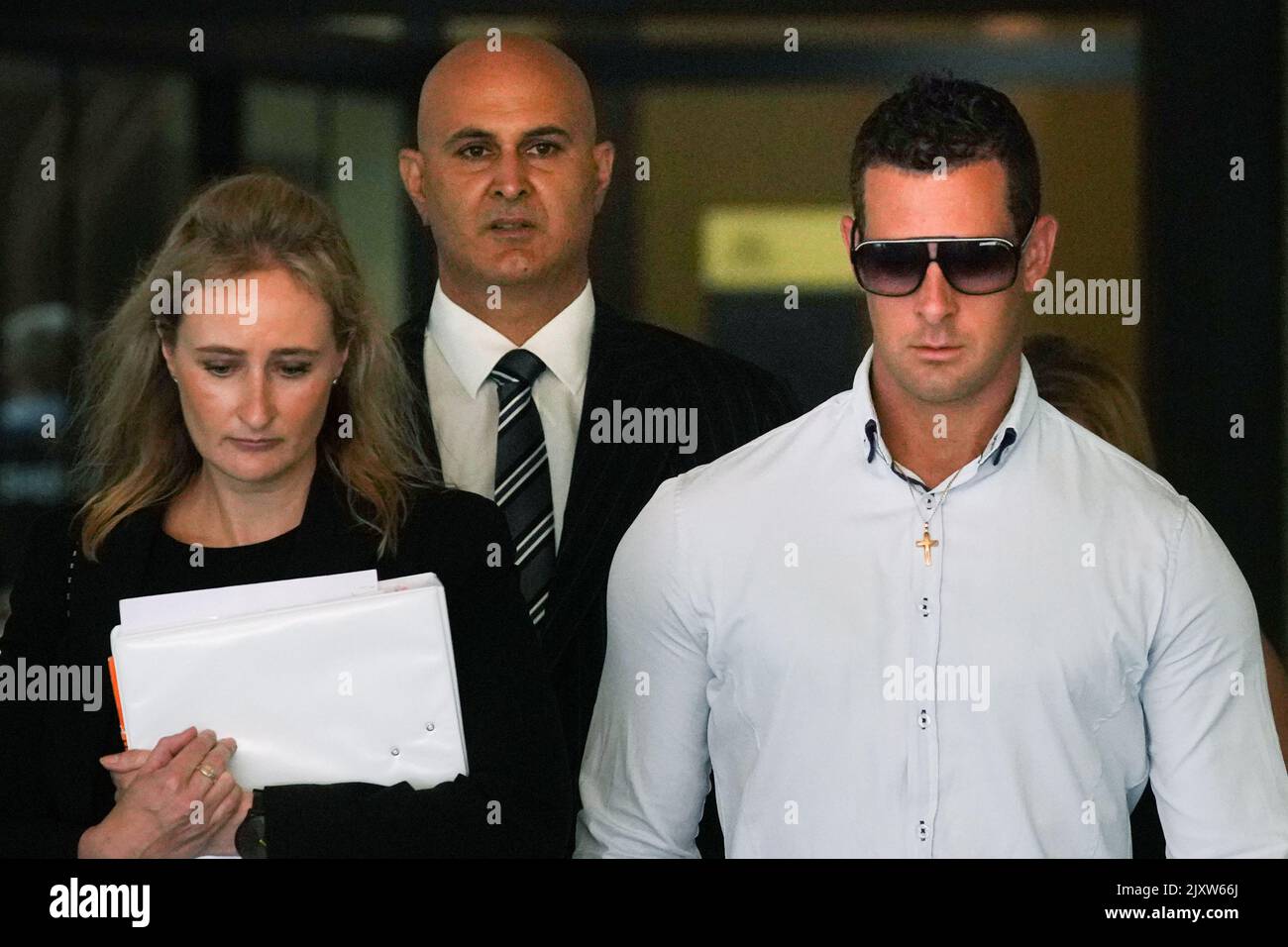 Daniel Katsogiannis (right) leaves the Downing Centre Local Court in Sydney, Tuesday, January 15, 2019. (AAP Image/Ben Rushton) Stock Photo