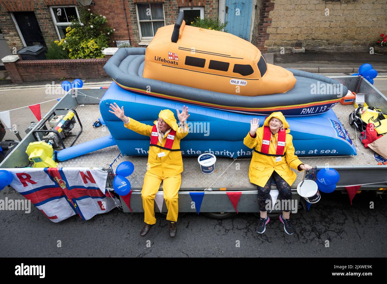 RNLI float as part of a Platinum Jubilee parade through Haslemere. Stock Photo