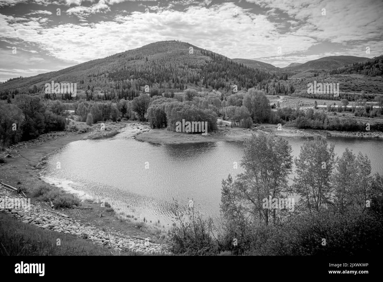 Cloudy mountain lake Black and White Stock Photos & Images - Alamy