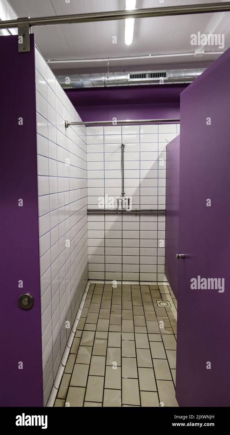 Interior detail of changing rooms in a swimming pool Stock Photo
