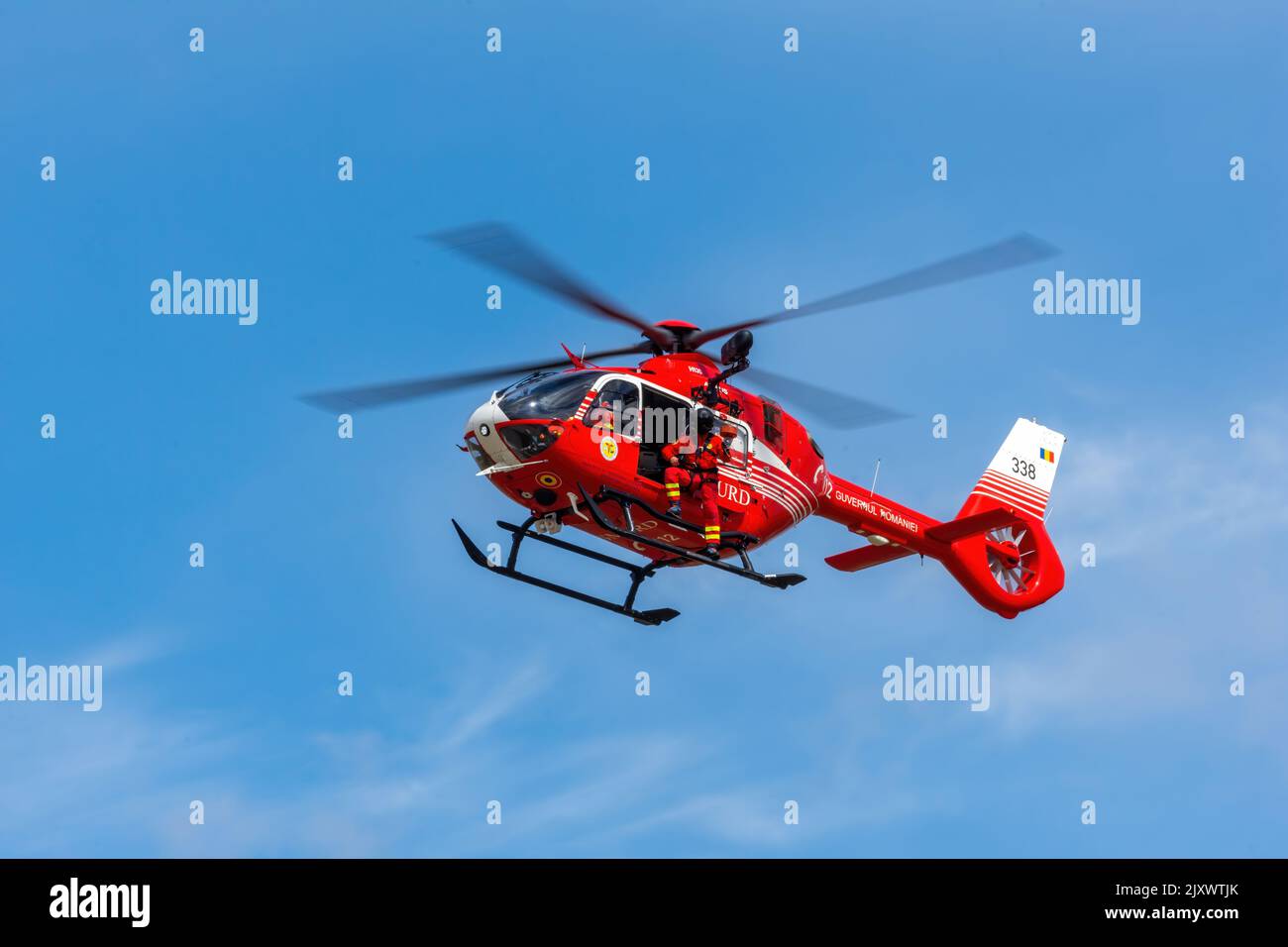 smurd eurocopter ec135 performing at bias 2022 international air show, baneasa airport, bucharest romania Stock Photo