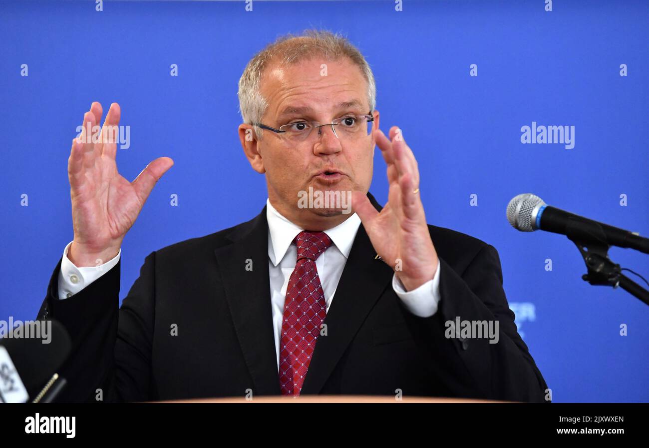 Australian Prime Minister Scott Morrison is seen during a speech at