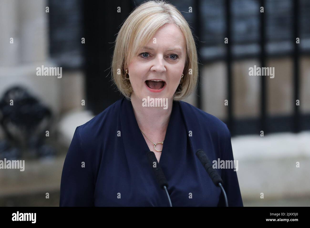 London, UK. 07th Sep, 2022. Liz Truss delivers her first speech as prime minister on 6th September 2022 in London. Credit: Isles Images/Alamy Live News Stock Photo