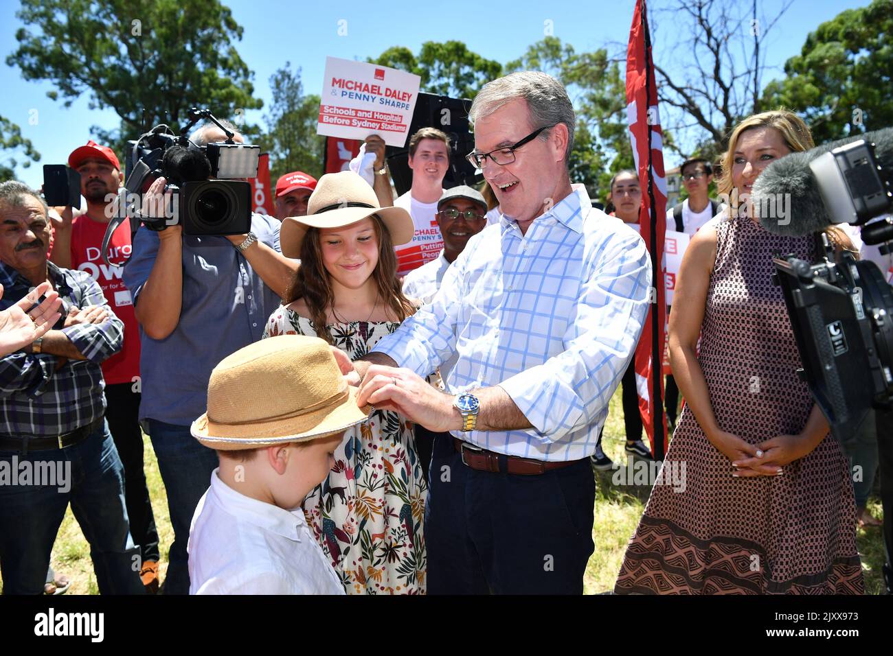 NSW Labor Leader Michael Daley with son Austin (left) and daughter ...