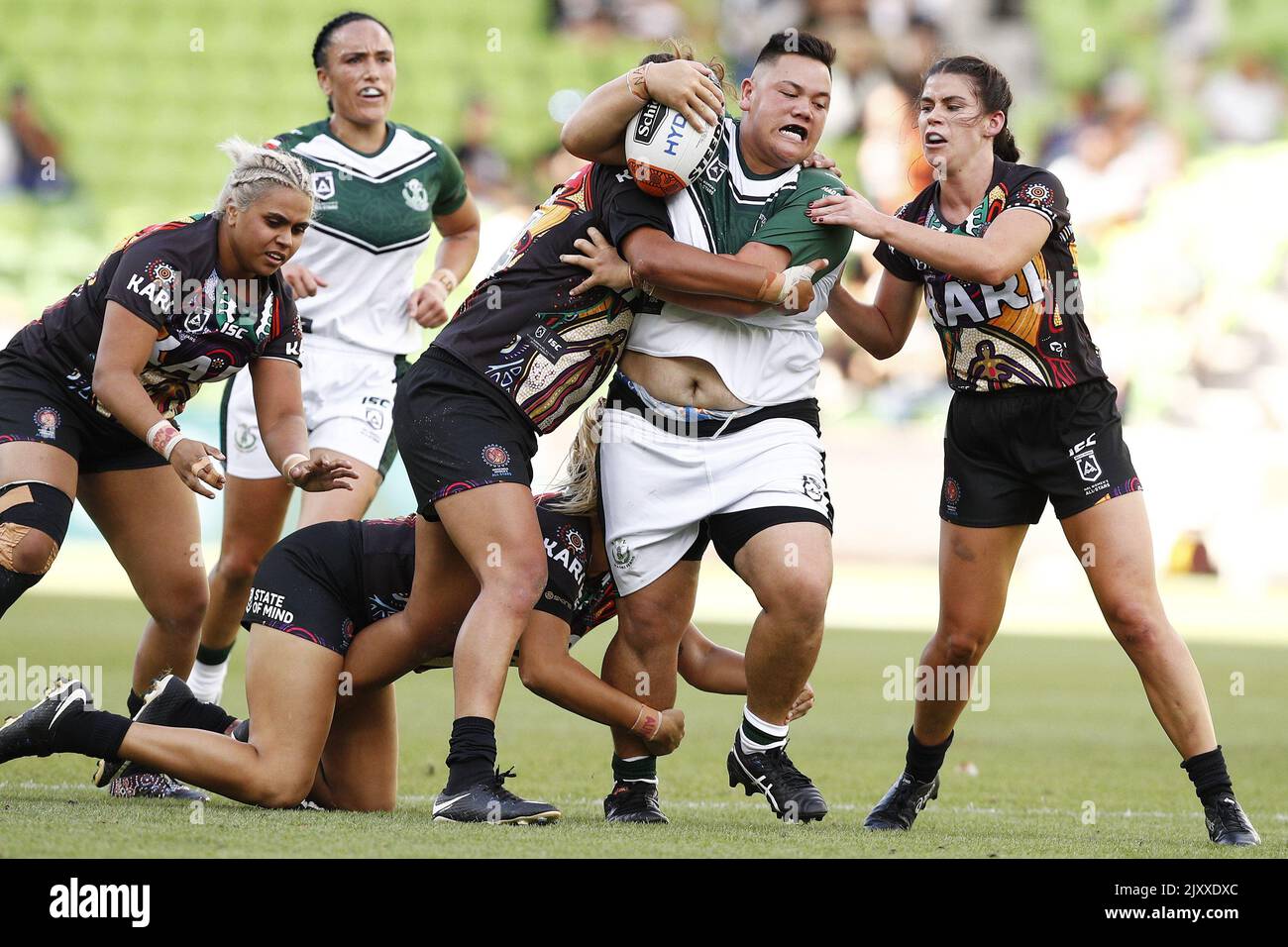 Kerehitina Matua of the New Zealand Maori Ferns is tackled during the NRL Indigenous Women