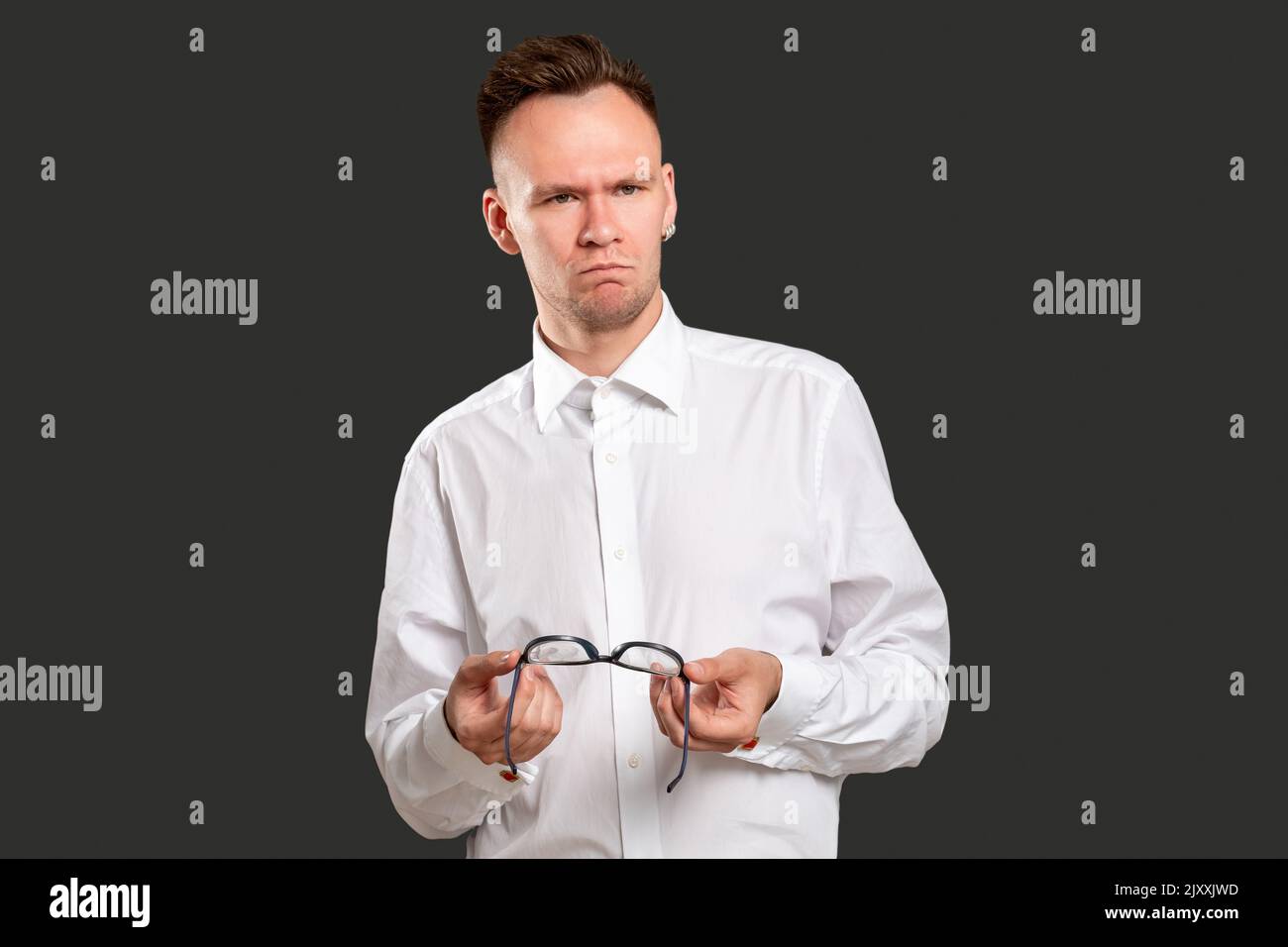shocked man portrait failure disappointment guy Stock Photo