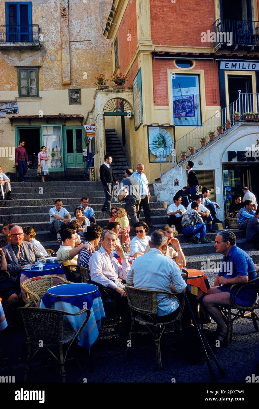 Tourists relaxing in Town Square, La Piazzetta Capri, Capri, Italy, Toni Frissell Collection, June 1959 Stock Photo