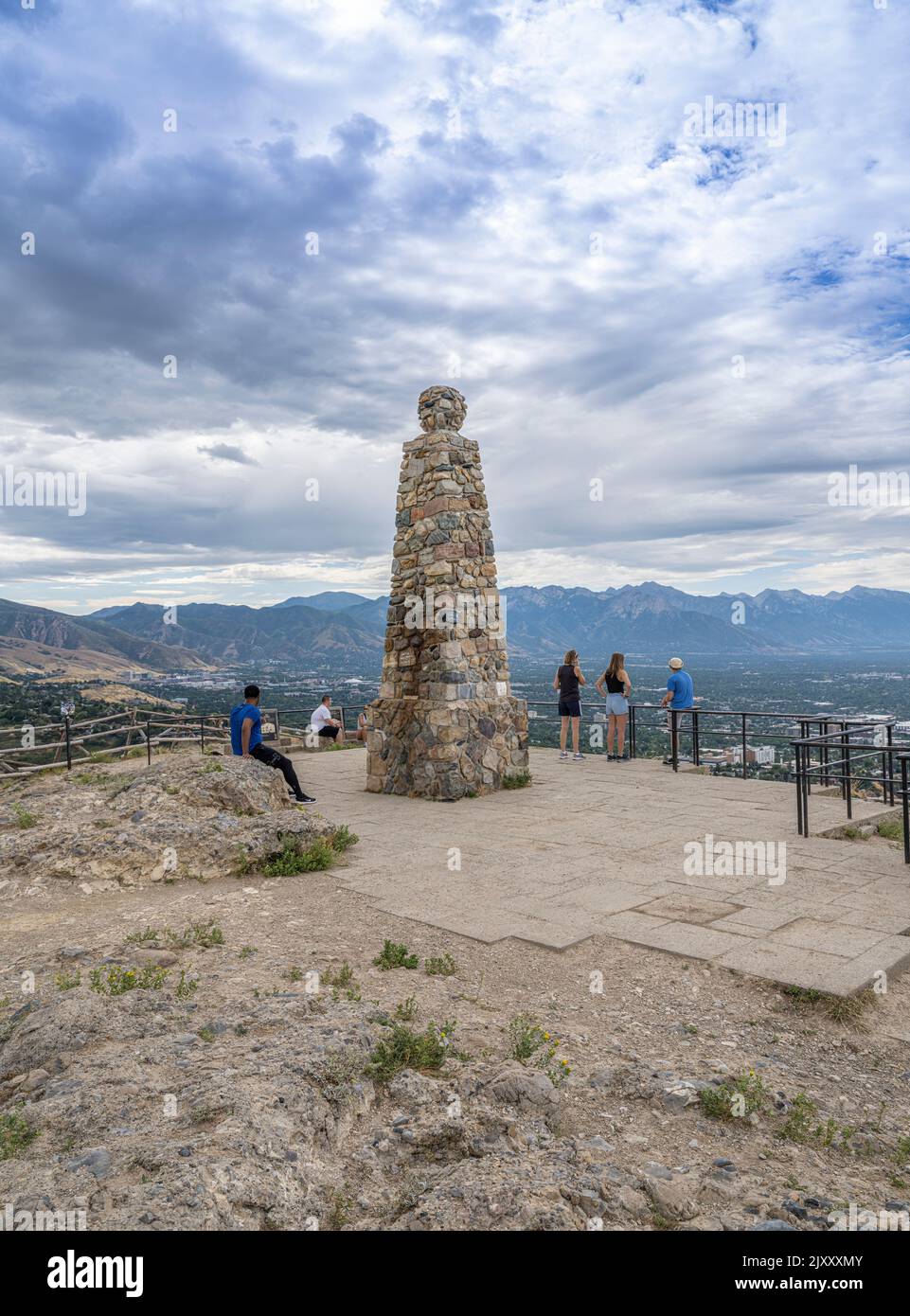 Ensign Peak Monument at top of trail, Salt Lake City Utah, USA Stock Photo