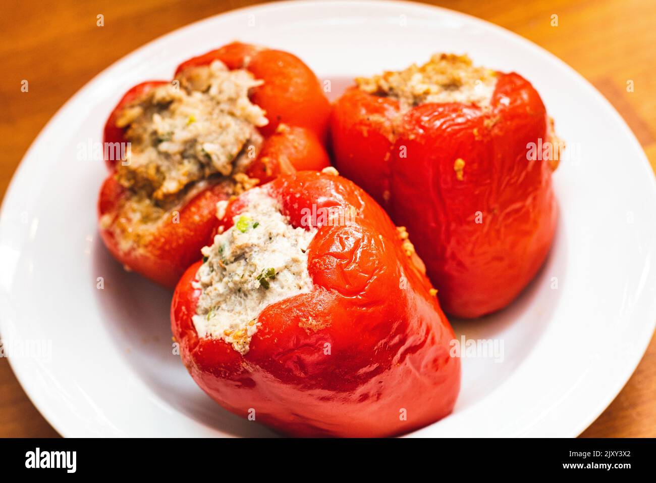 spicy stuffed paprika with rice Stock Photo Alamy