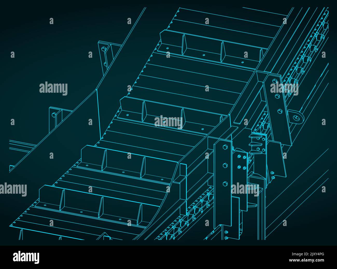 Stylized vector illustrations of drawings of chain conveyor close up