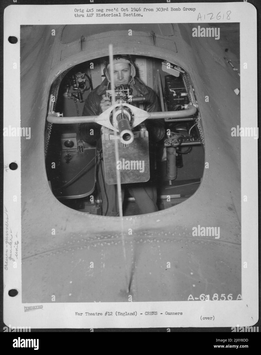 Radio Room Gunner Of The Boeing B-17 'Flying Fortress' Hell'S Angels In His Position On The Plane. 303Rd Bomb Group, England. 6 June 1943. Stock Photo