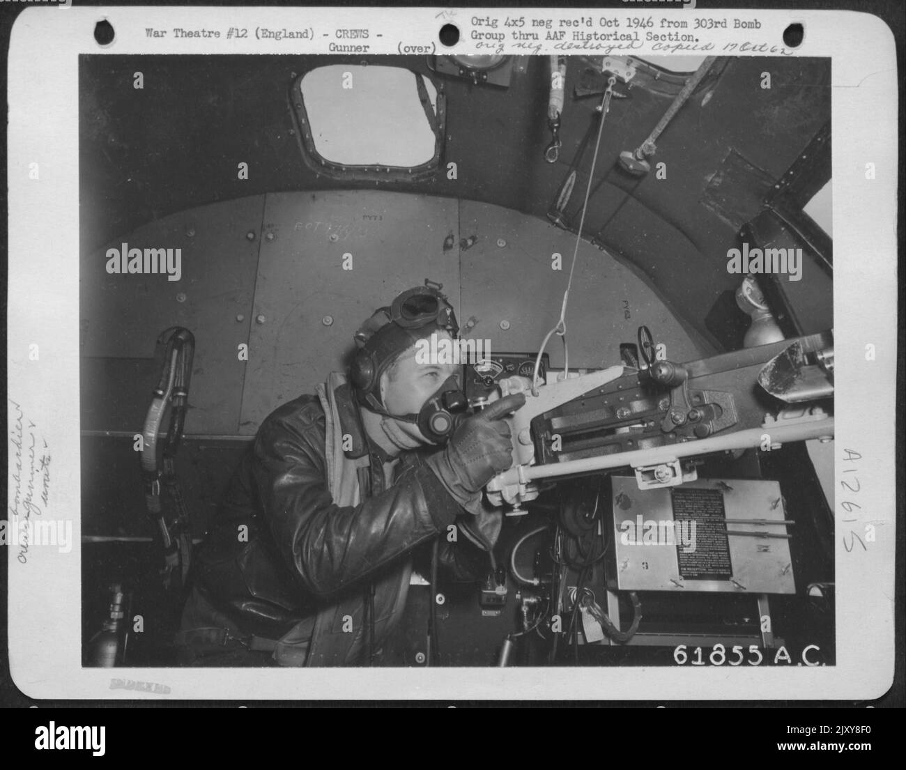 After Dropping Bombs On The Target Of The Day, The Bombardier May Assume A Waist Gunner Post As This Bombardier Of The Boeing B-17 'Flying Fortress' Hell'S Angels Is Doing. 303Rd Bomb Group, England. 6 June 1943. Stock Photo