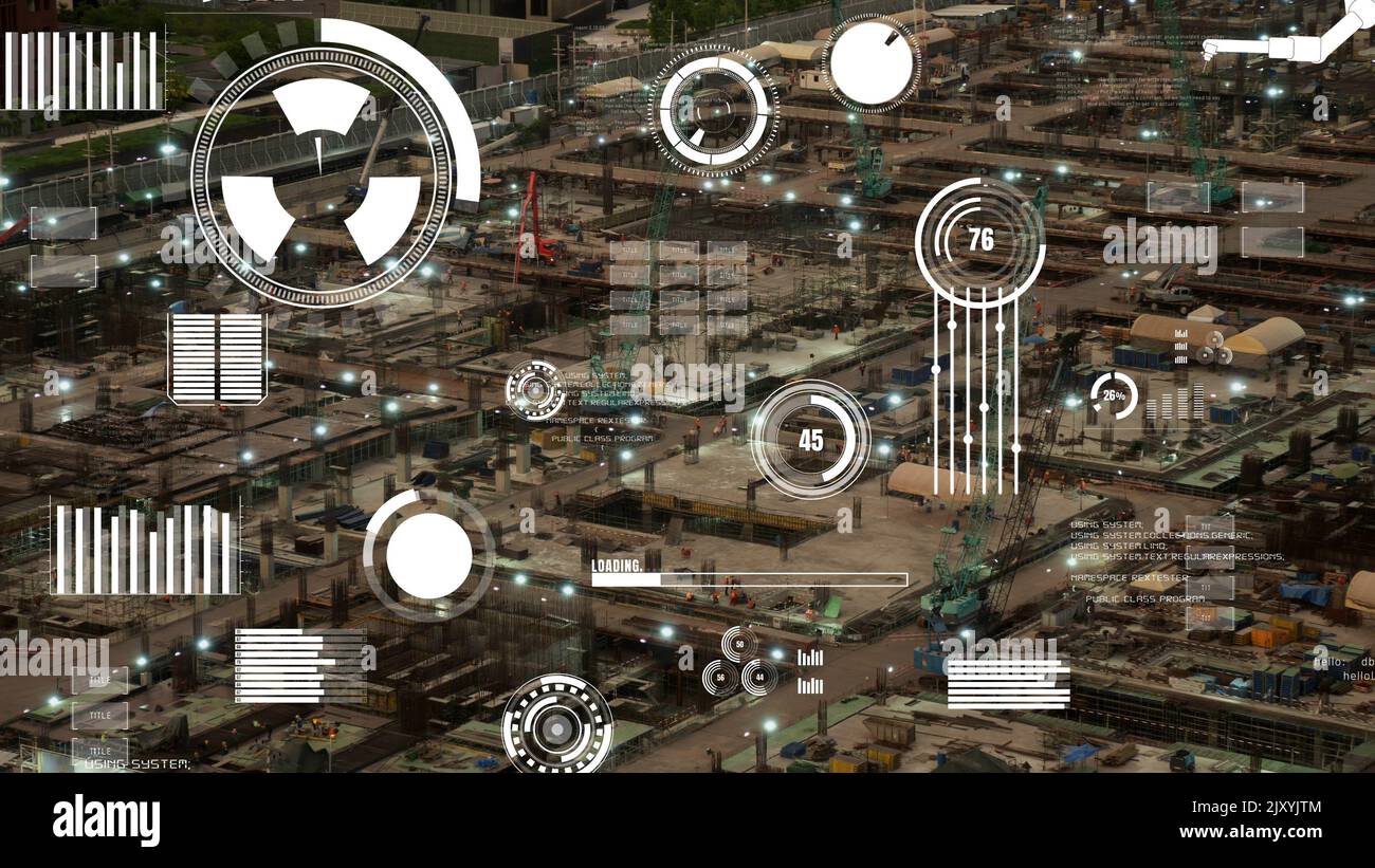 Construction technology concept with alteration graphic over construction site showing concept