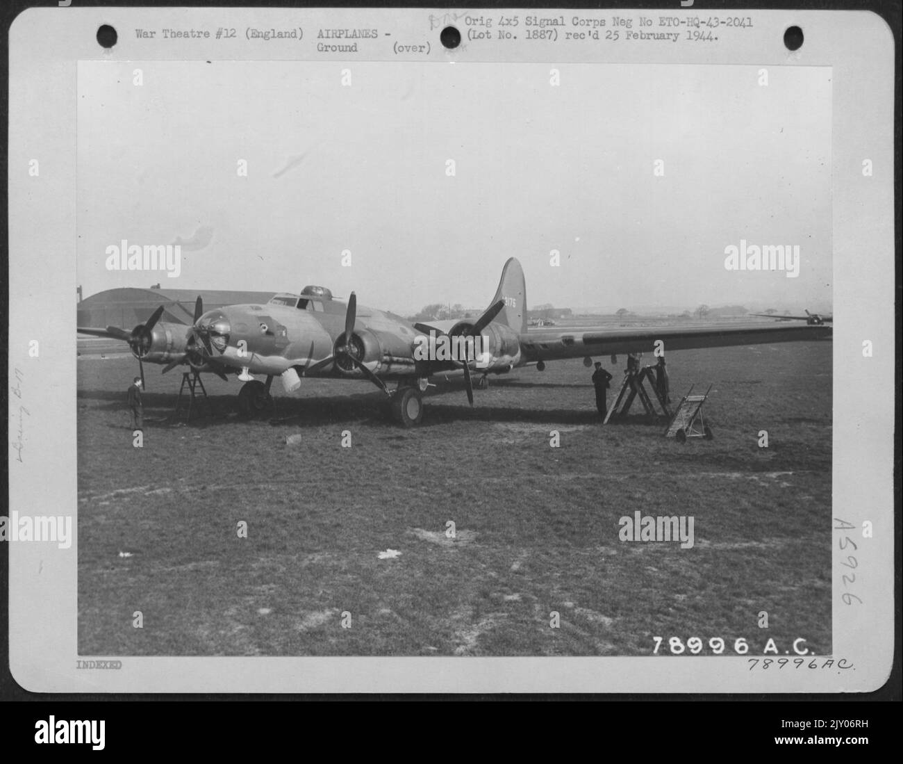 Front View Of A Boeing B-17 'Flying Fortress' At Burtonwood Airdrome, England. 16 March 1943. Stock Photo