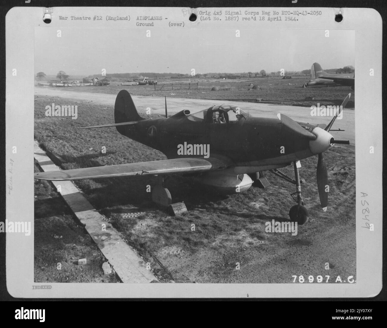 Side View Of A Bell P-39 'Aerocobra' At Burtonwood Airdrome, England. 16 March 1943. Stock Photo