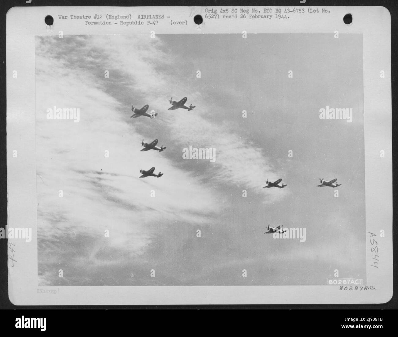 Formation Of Republic P-47 Give Fighter Cover To B-17S While On A Practice Mission Over Molesworth, England. 18 September 1943. Stock Photo