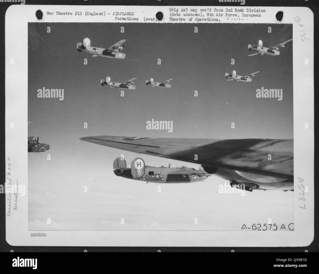 A Formation Of Consolidated B-24 "Liberators" Of The 2Nd Bomb Division ...