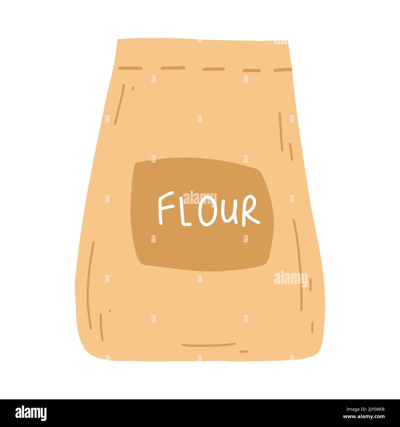 Flour bag in cartoon flat style. Vector illustration of sack, baking