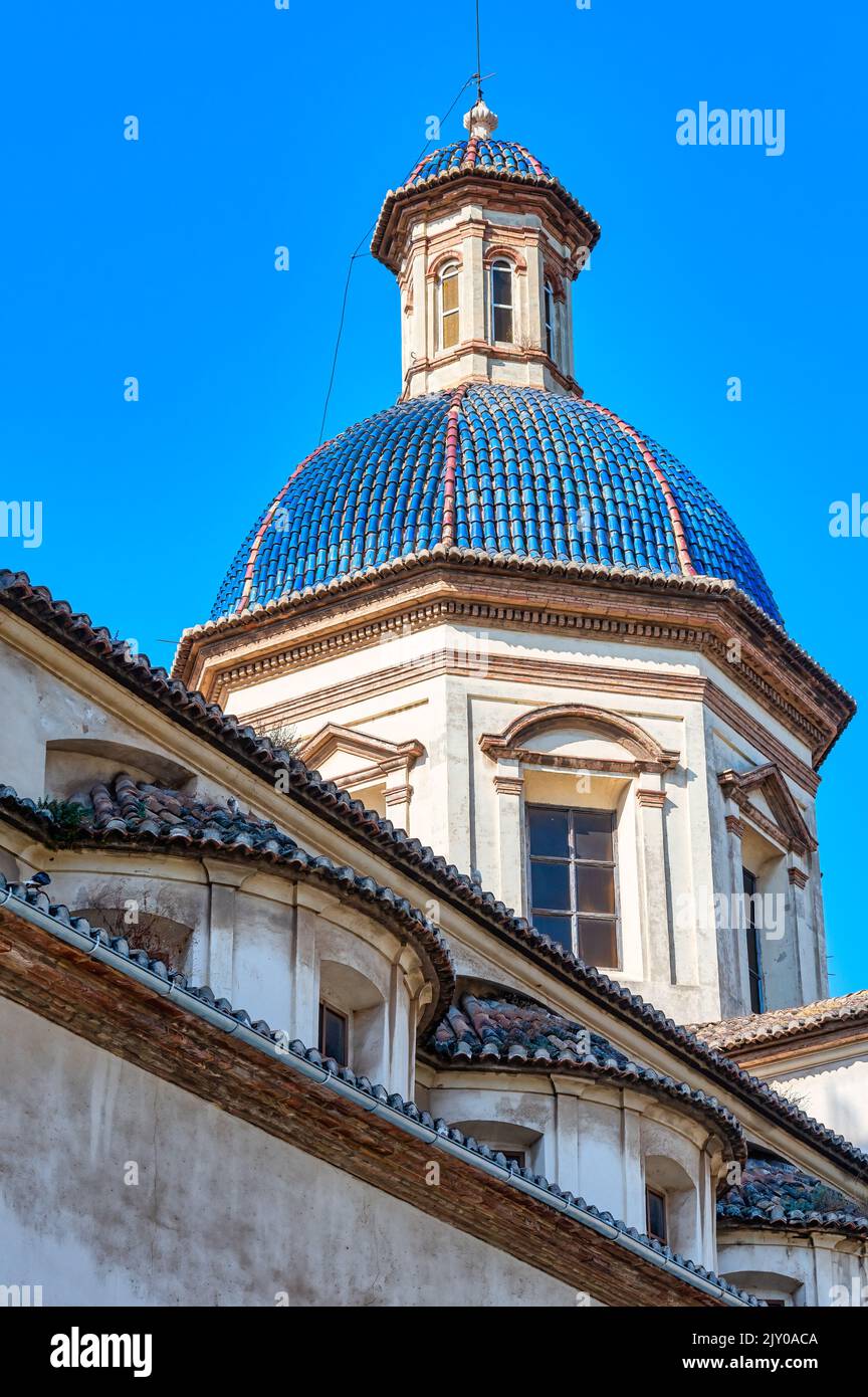 Old Catholic colonial church of San Sebastian y San Miguel. Blue tiles