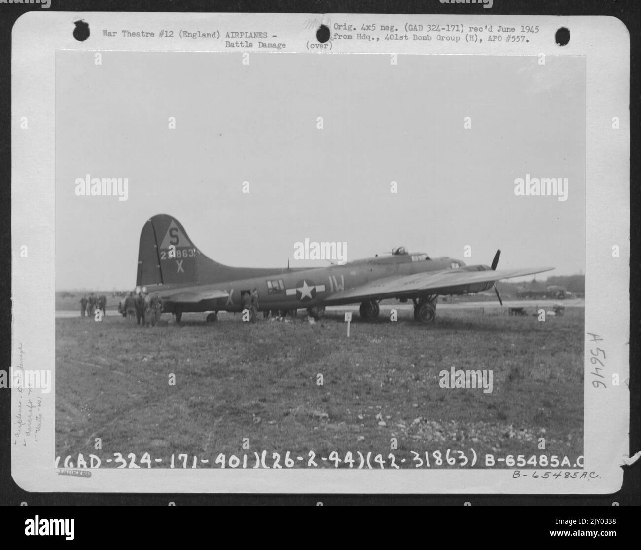 Flak Damage To A Boeing B17 "Flying Fortress" Of The 401St Bomb Group