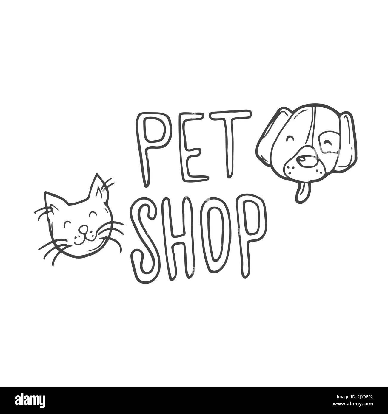Hand lettering of the word Pet Shop isolated on white background