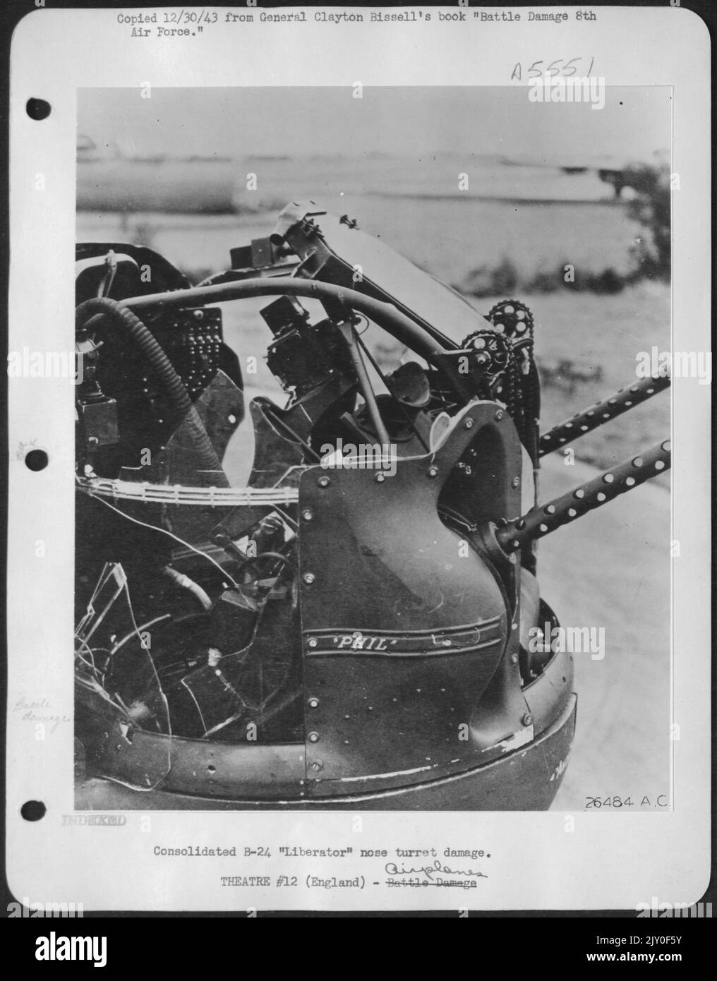 Consolidated B-24 'Liberator' nose turret damage Stock Photo