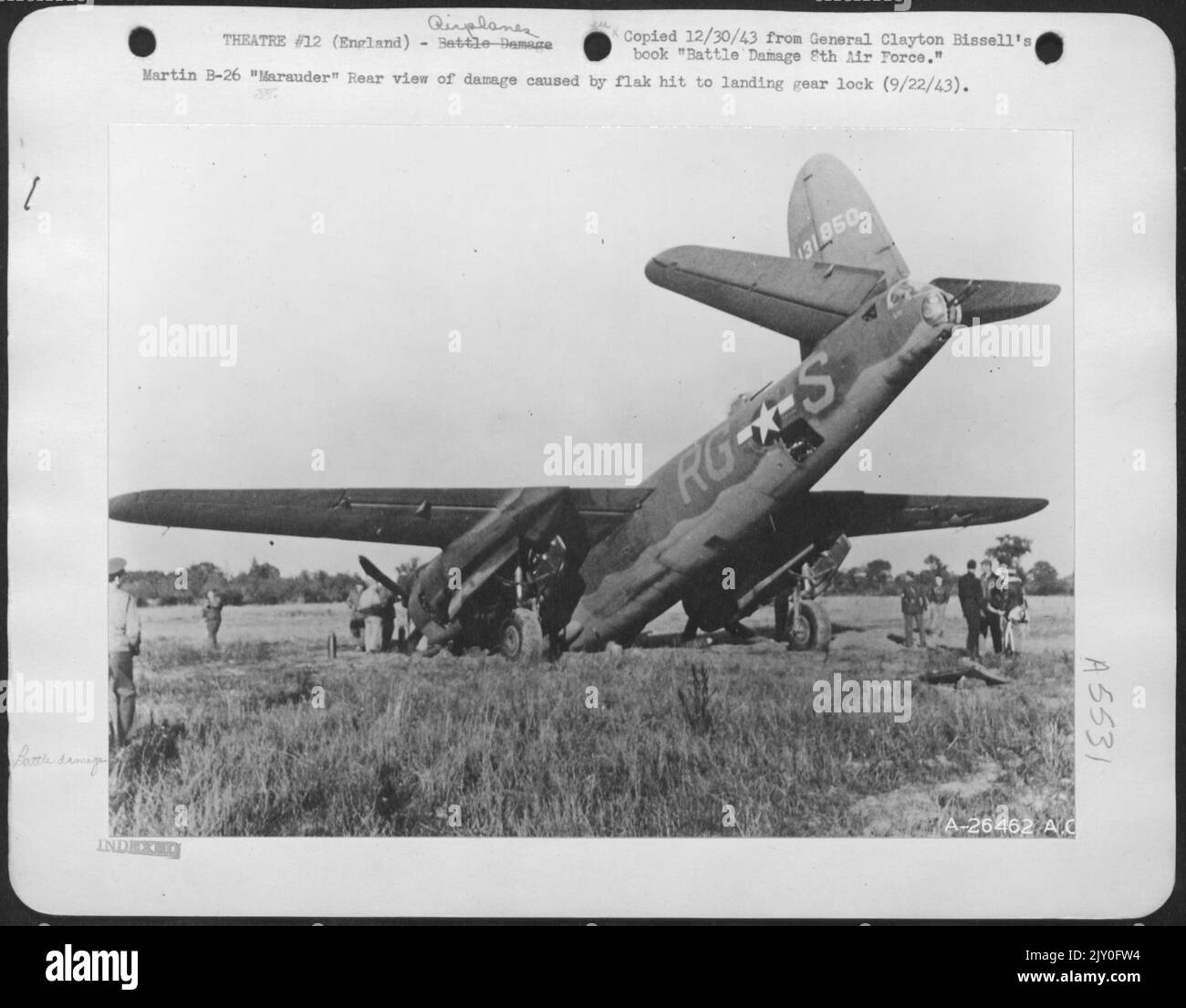 Martin B26 "Marauder" Rear view of damage caused by flak hit to