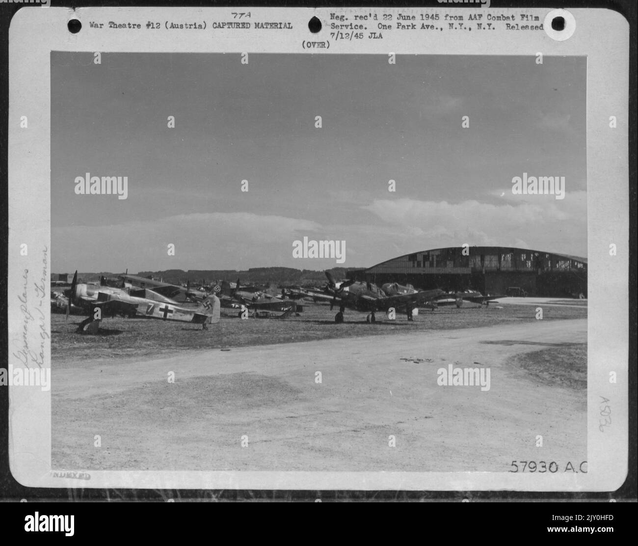 Enemy Planes In Front Of Hangars At Wels Airdrome In Wels, Austria. May ...