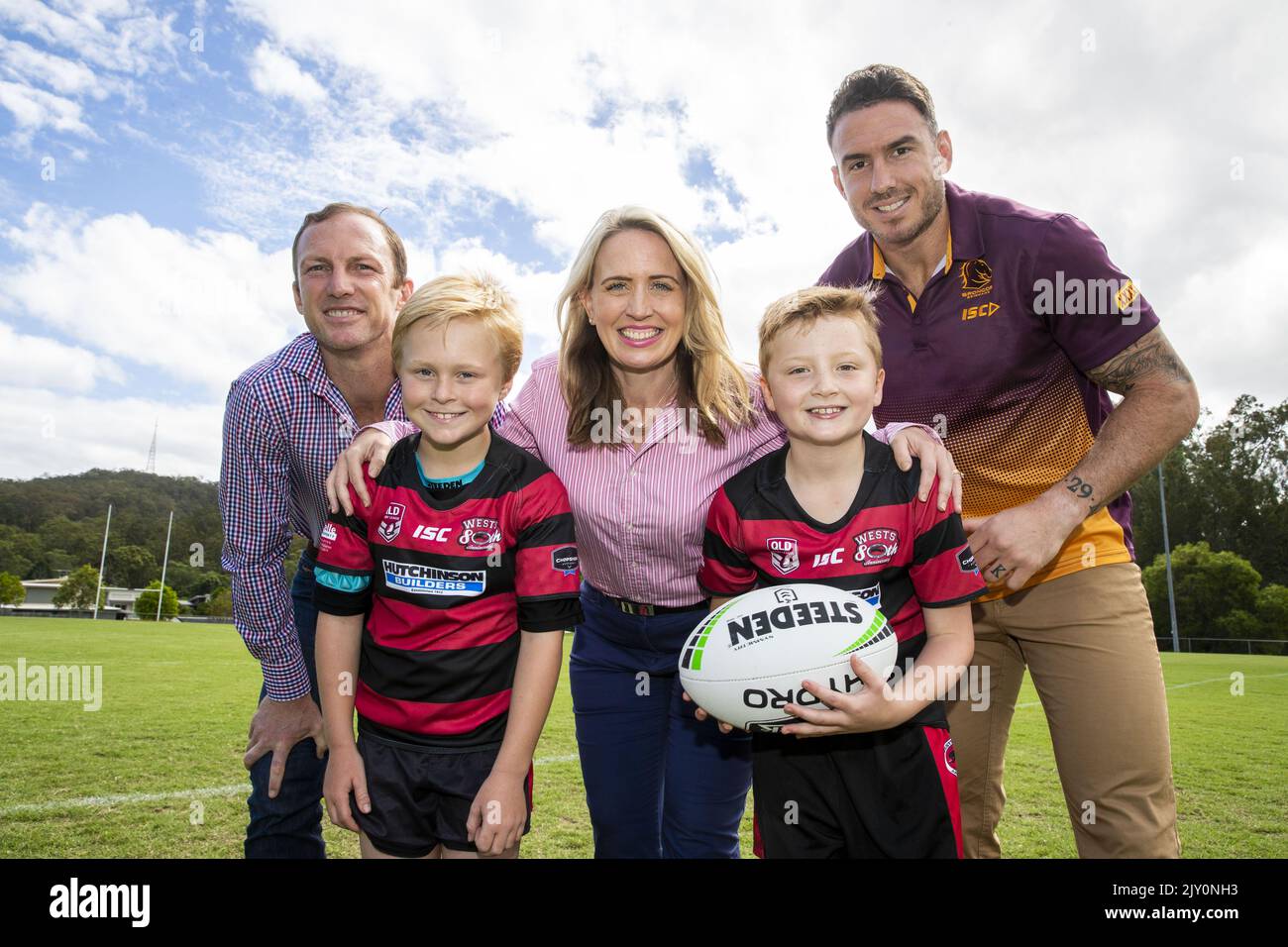 (L-R) Former NRL player Darren Lockyer, Junior Wests player Isaac ...