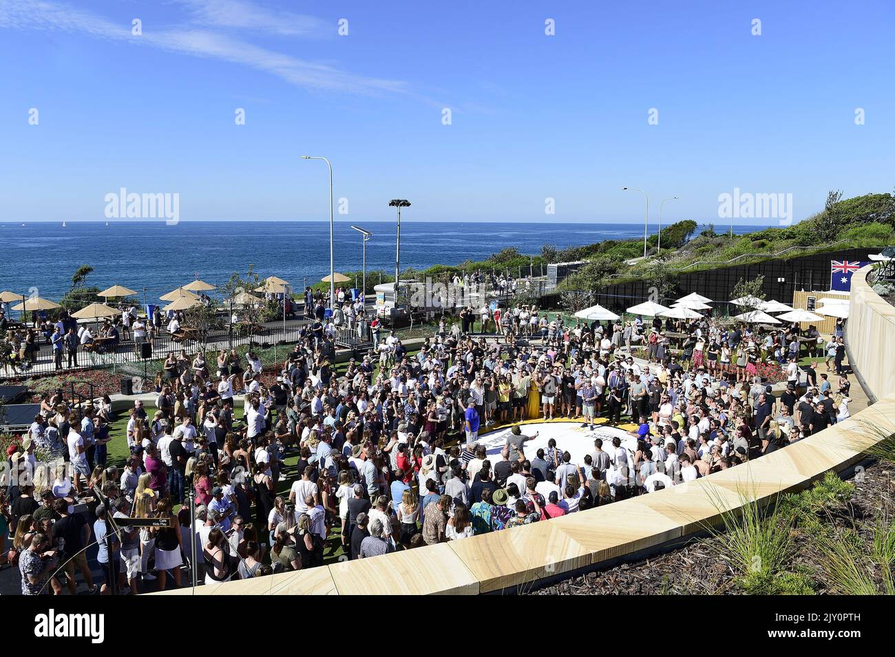 View overlooking Anzac Day celebrations at Harbord Diggers, Freshwater