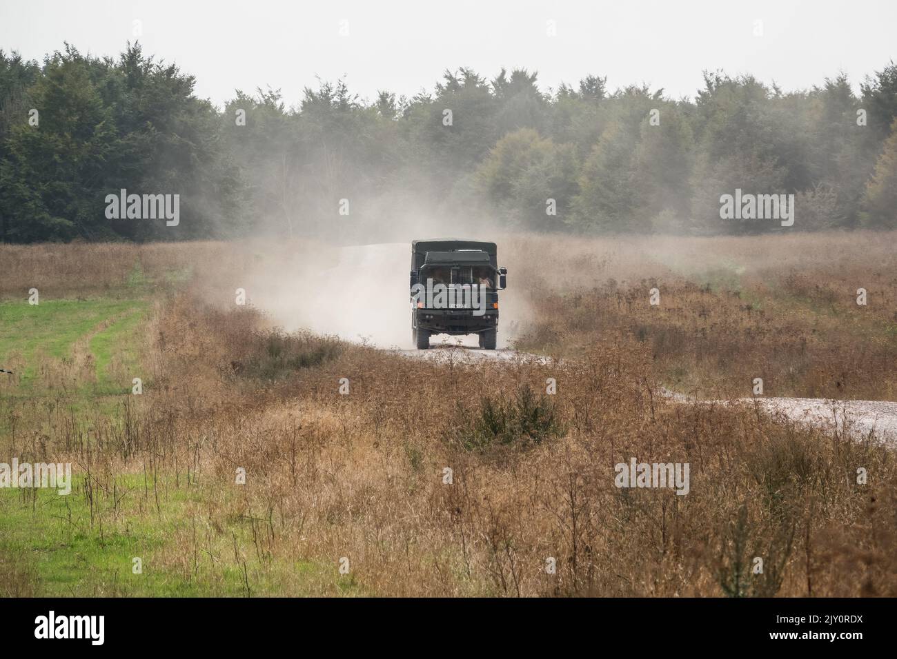 British army MAN HX60 4x4 Heavy Utility Truck in action on a military exercise Stock Photo