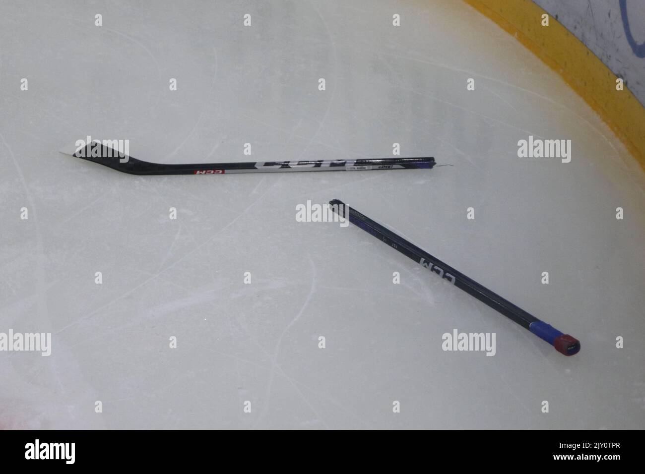 A broken hockey stick on the Kontinental Hockey League, regular season