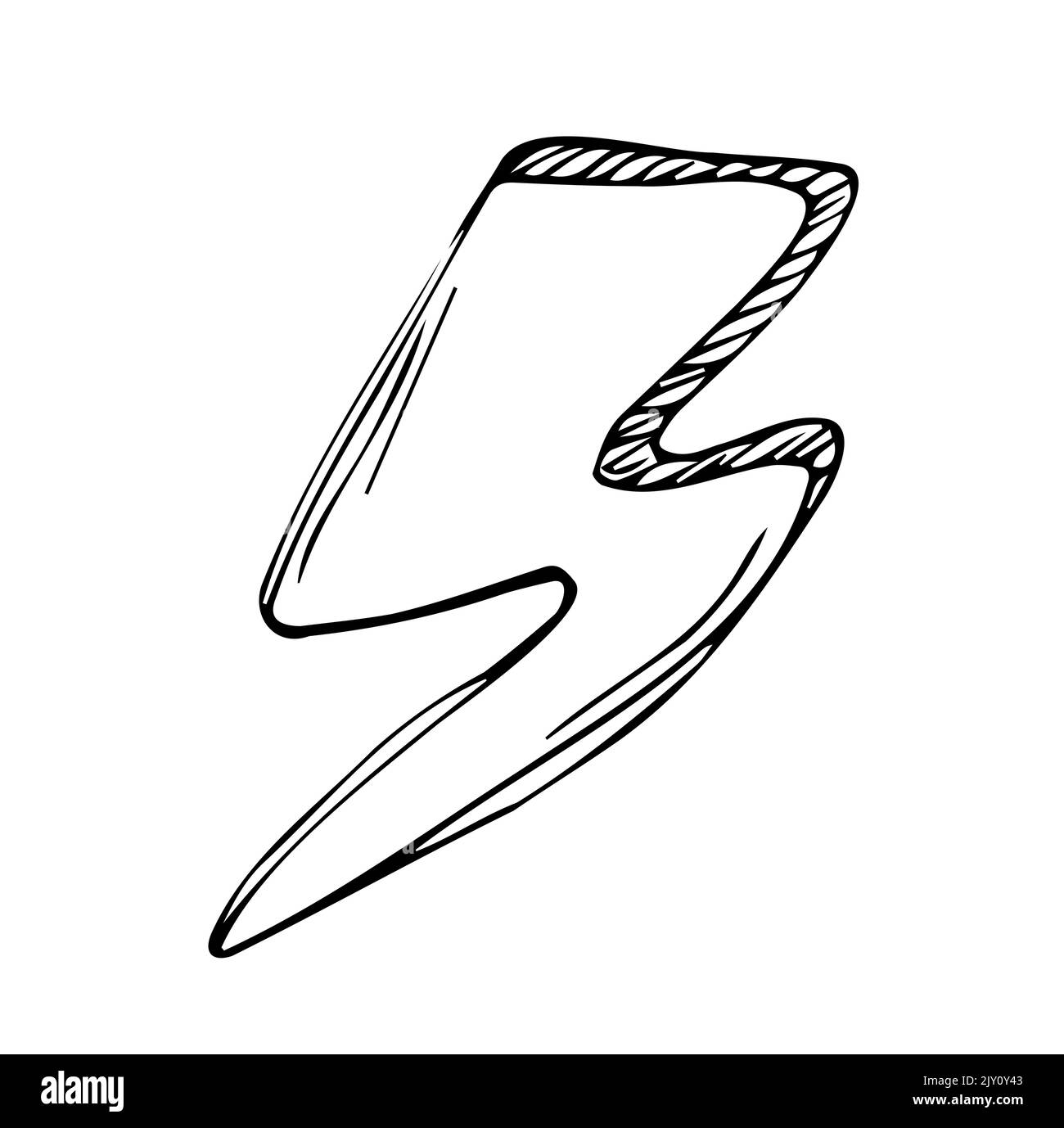 hand drawn electric lightning bolt symbol sketch illustration. thunder symbol doodle icon. design element isolated on white background. vector illustr Stock Vector
