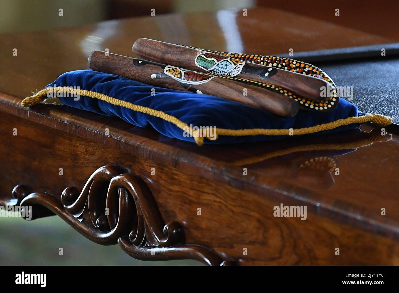 Aboriginal clapping sticks which were part of the searing in ceremony